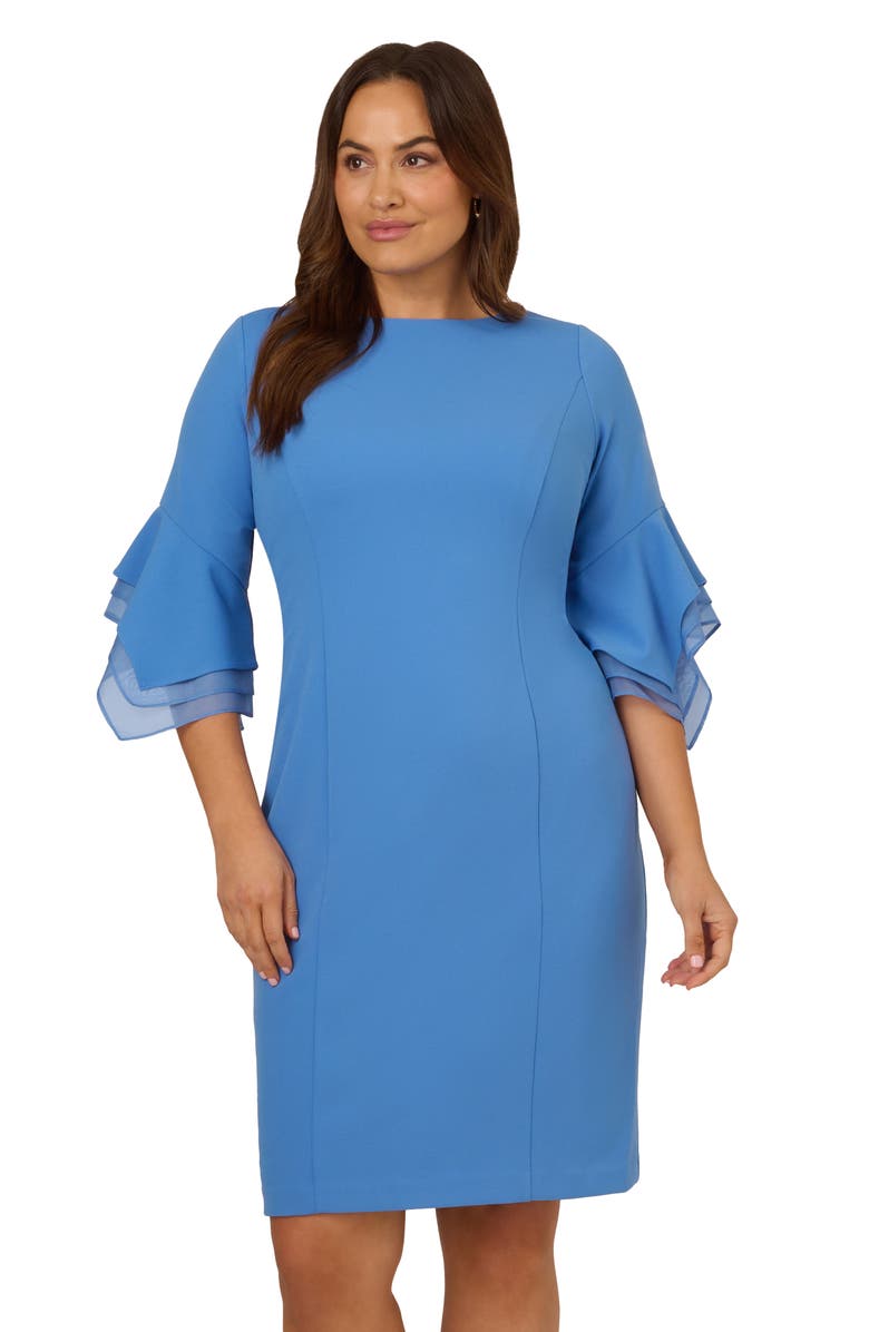 Adrianna Papell Tiered Organza & Knit Crepe Sheath Dress, Alternate, color, Cool Water