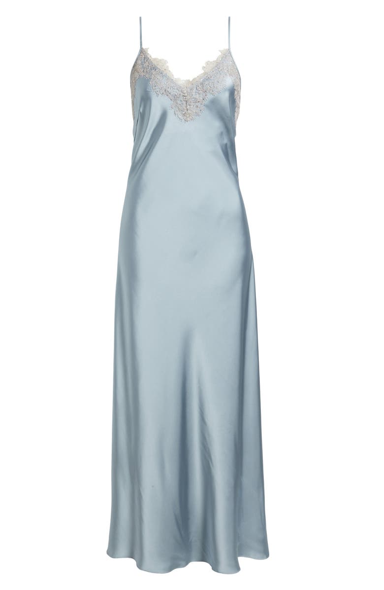 Lucy Paris Cassias Lace Detail Sleeveless Satin Gown, Alternate, color, Ice Blue