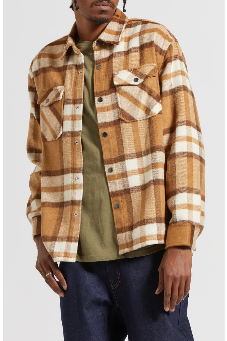 Plaid Flannel Snap-Up Shirt, Main, color, TAN/ BISON