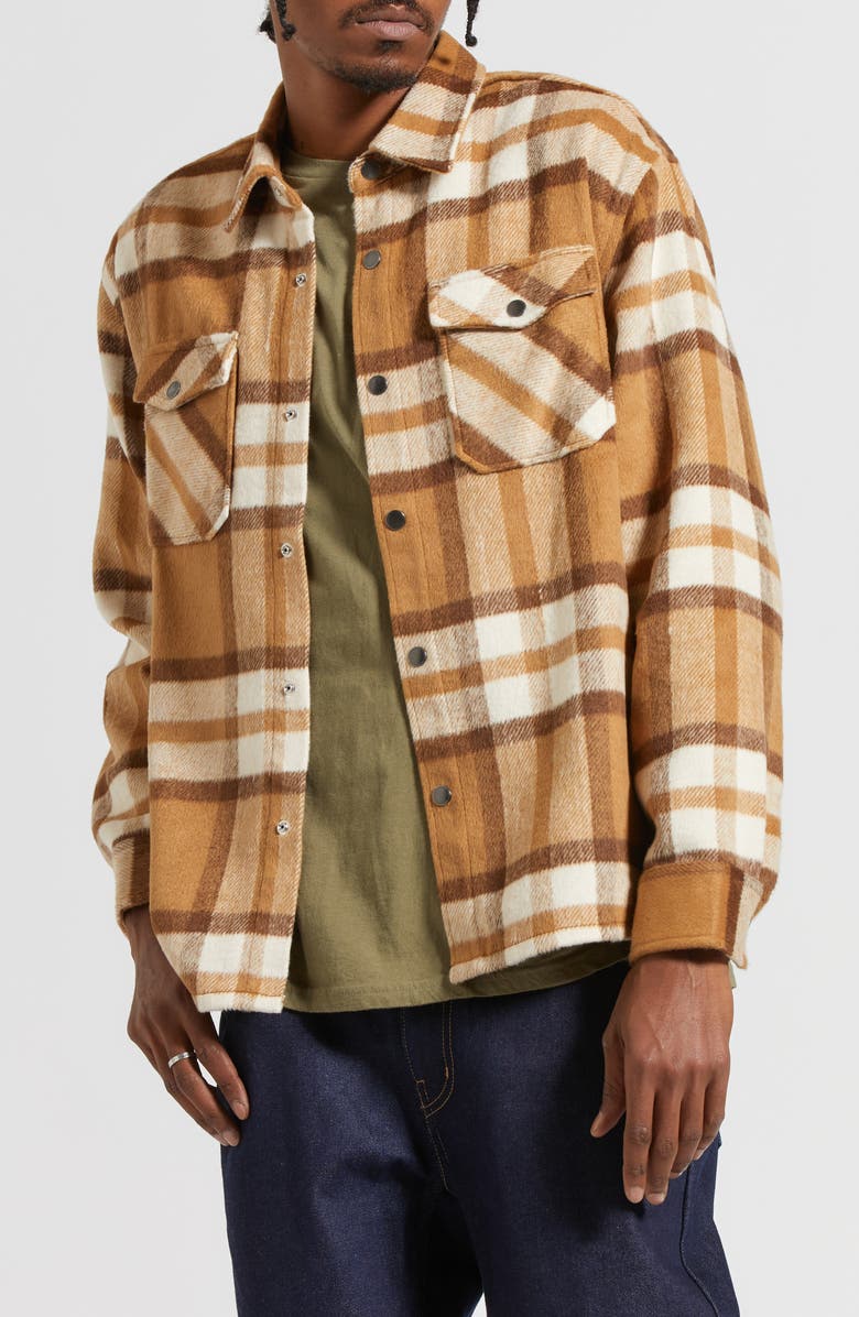 Brixton Plaid Flannel Snap-Up Shirt, Main, color,