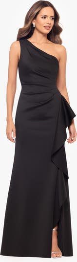 One-Shoulder Ruffle Scuba Crepe Gown