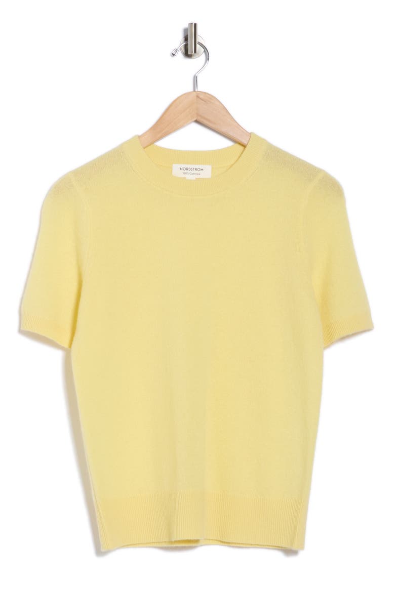 Short Sleeve Cashmere Sweater, Alternate, color, YELLOW MERINGUE