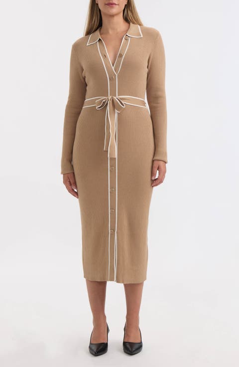 Tipped Long Sleeve Shirtdress