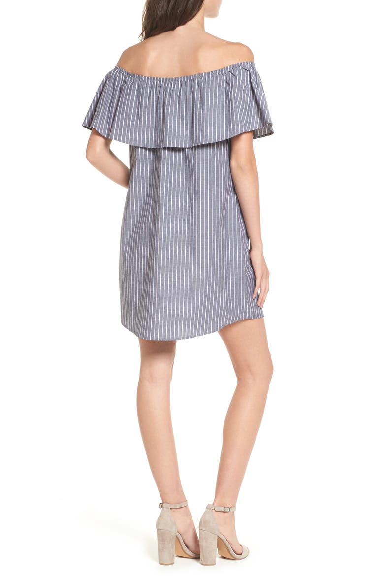 Amanda Ruffle Off the Shoulder Dress, Alternate, color, CHARCOAL STRIPE