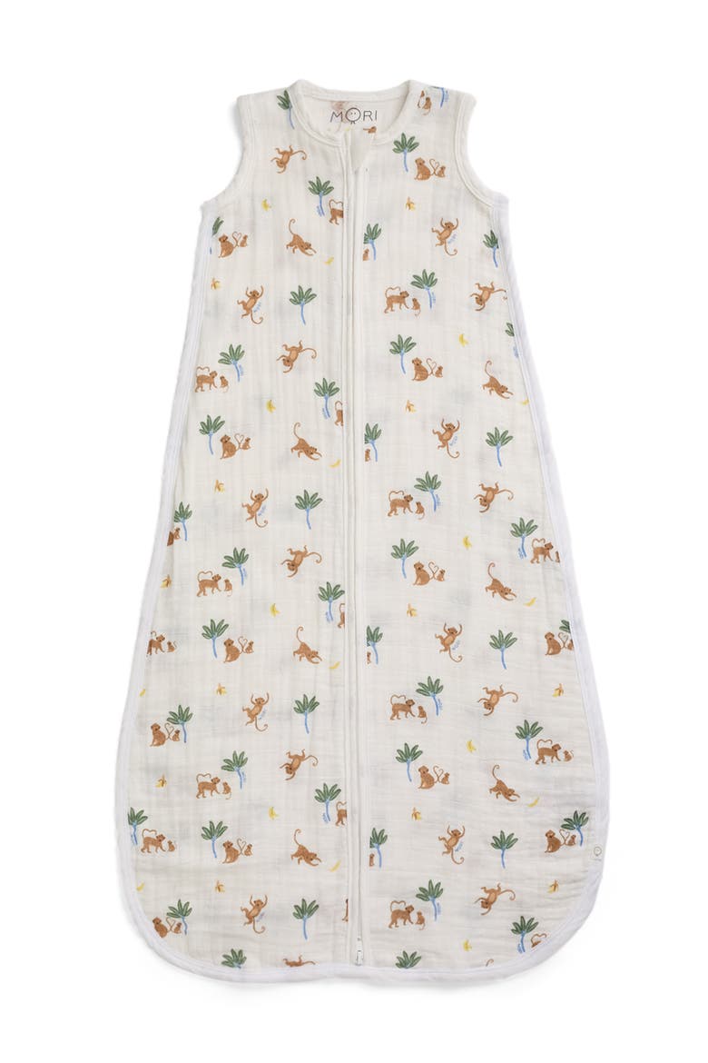 Monkey Print Muslin Front Opening Sleeping Bag, Main, color, Monkey Print