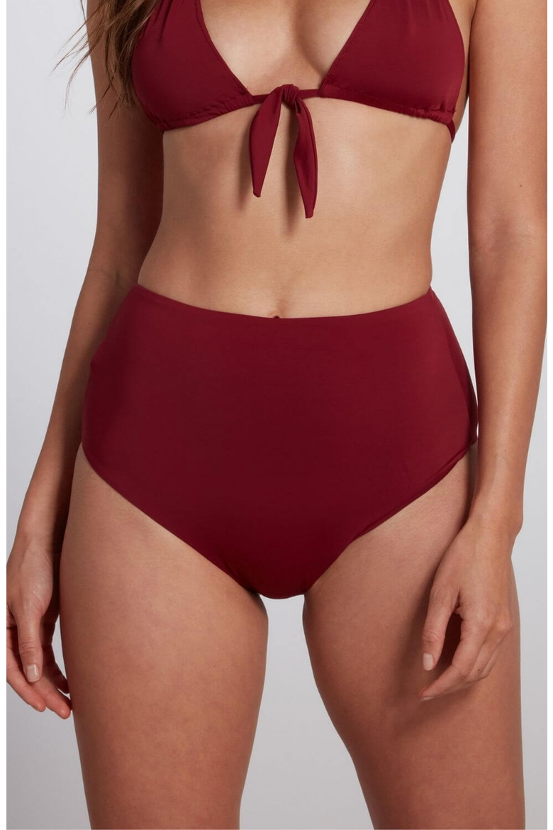 Maya High Waisted Bikini Bottom, Alternate, color, Burgundy