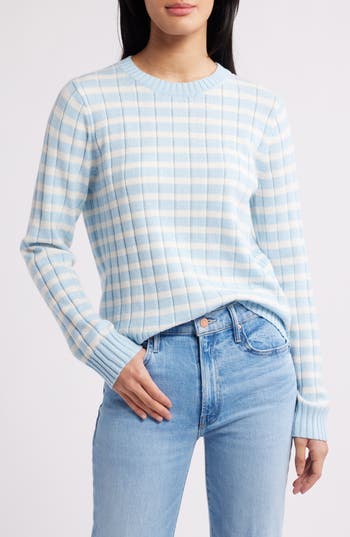 Caslon ® Stripe Crewneck Rib Sweater In Blue