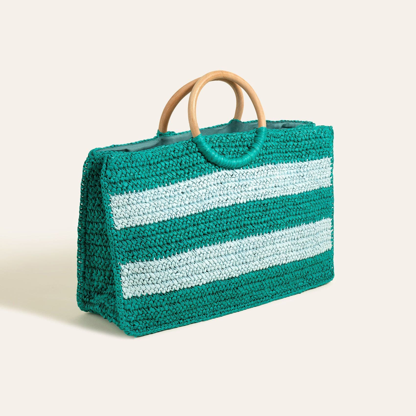 Zsa Zsa Zsu Delhi 100% Raffia Tote Bag 17X11 In, Alternate, color, Blue-Green