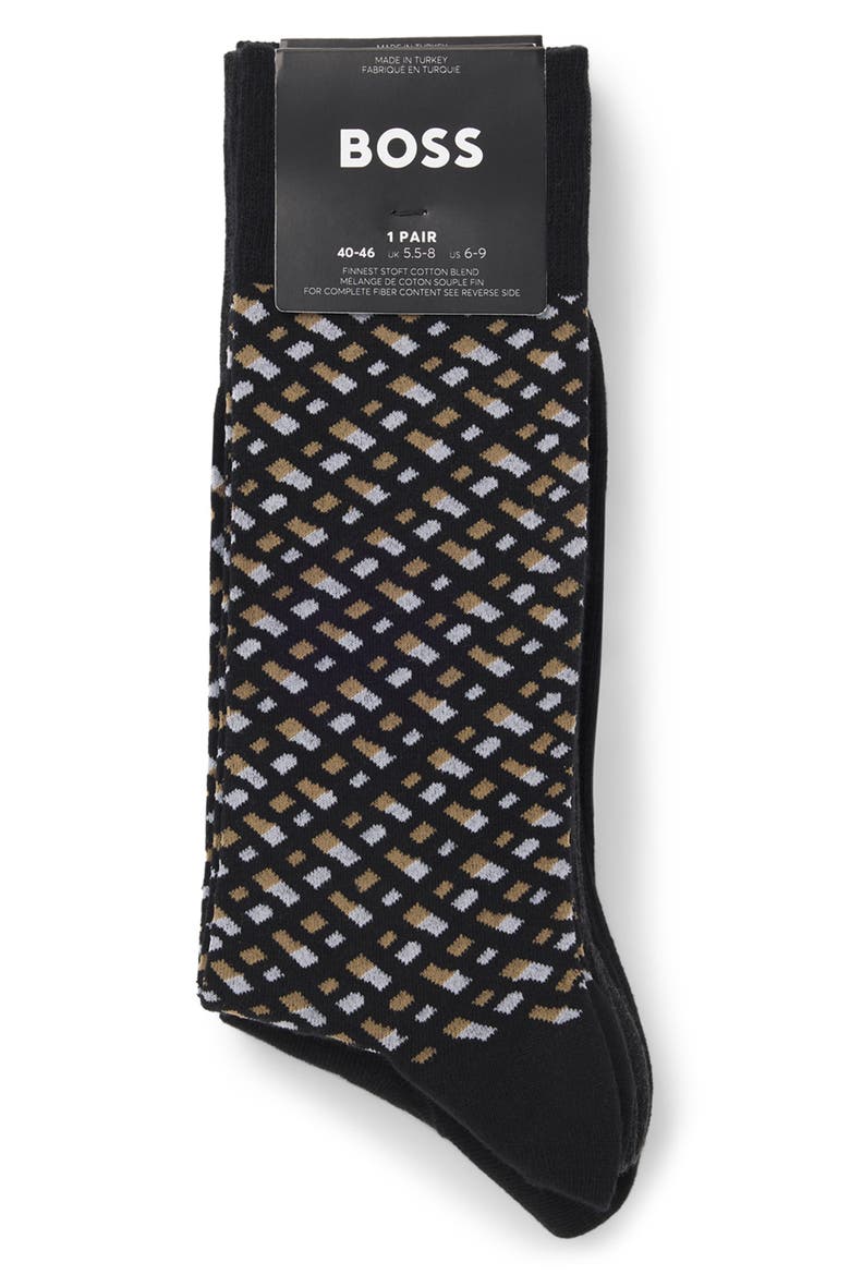 Assorted 4-Pack Monogram & Solid Cotton Blend Dress Socks Gift Box, Alternate, color, BLACK