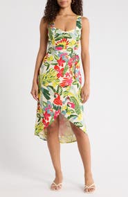 SUGARLIPS Wissa Tropical Faux Wrap Midi Sundress