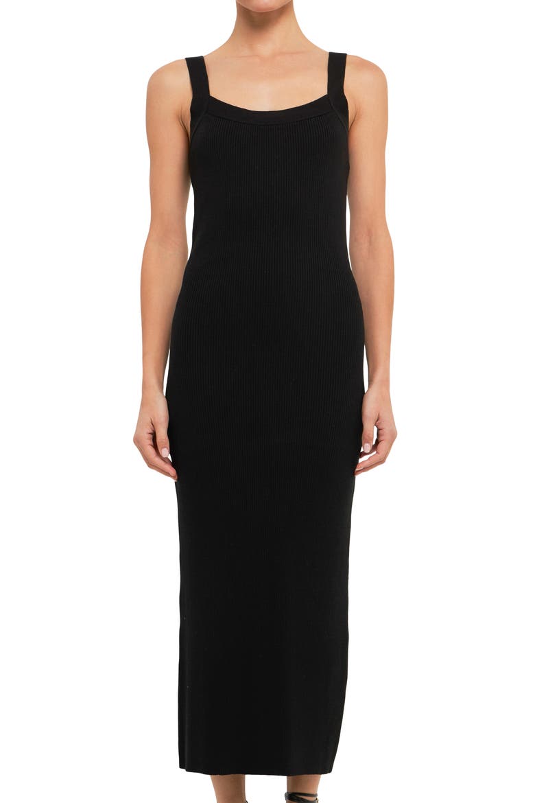 Rib Midi Tank Dress, Alternate, color, BLACK