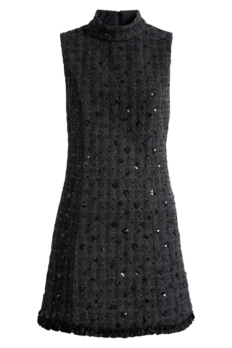 x Sara Walker Andie Sequin Sleeveless Bouclé Minidress, Alternate, color, BLACK