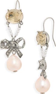 Tory Burch Curiosity Cultured Pearl & Ribbon Drop Earrings