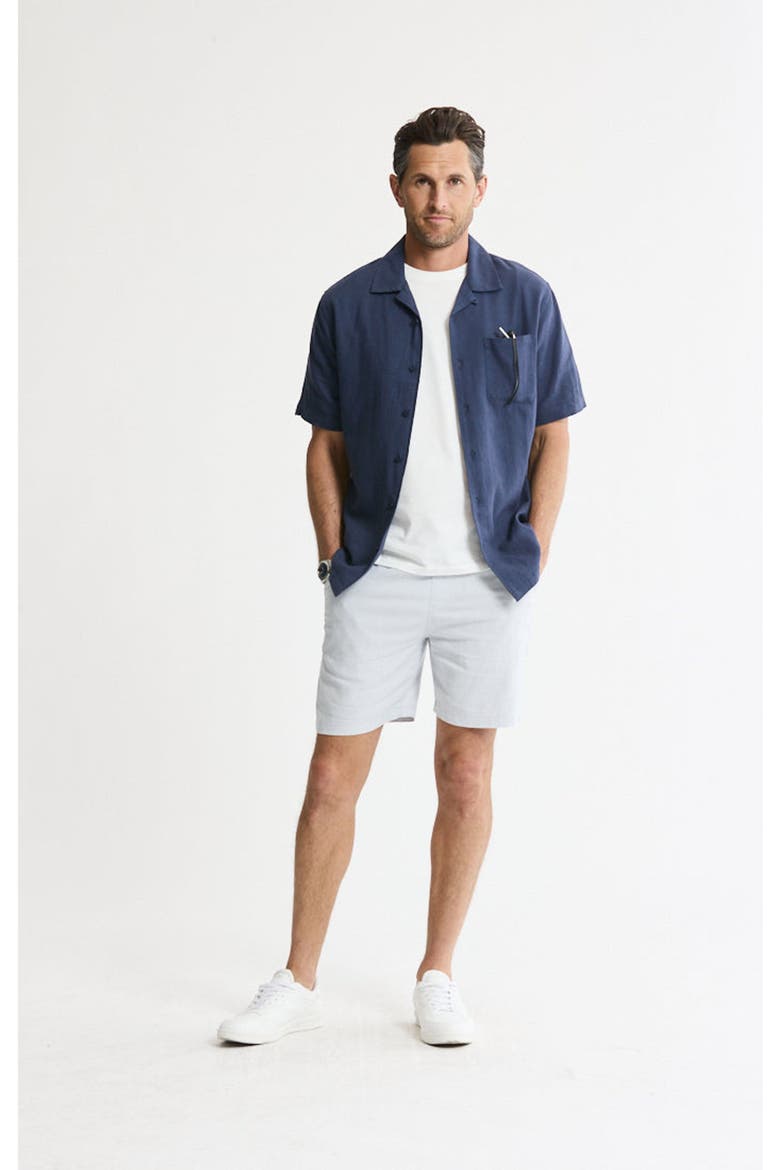Linen Blend Short Sleeve Camp Shirt, Alternate, color, Indigo