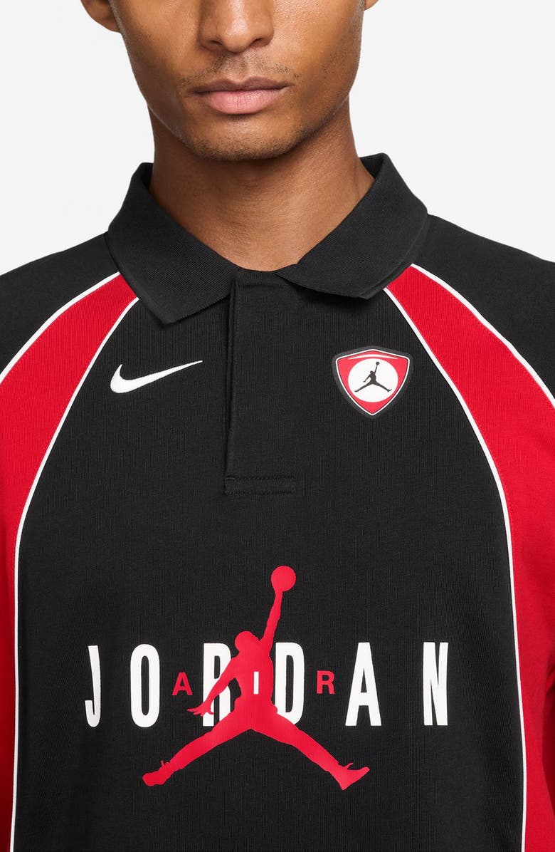 Jordan Flight Long Sleeve Cotton Polo, Alternate, color, Black/ University Red/ Red