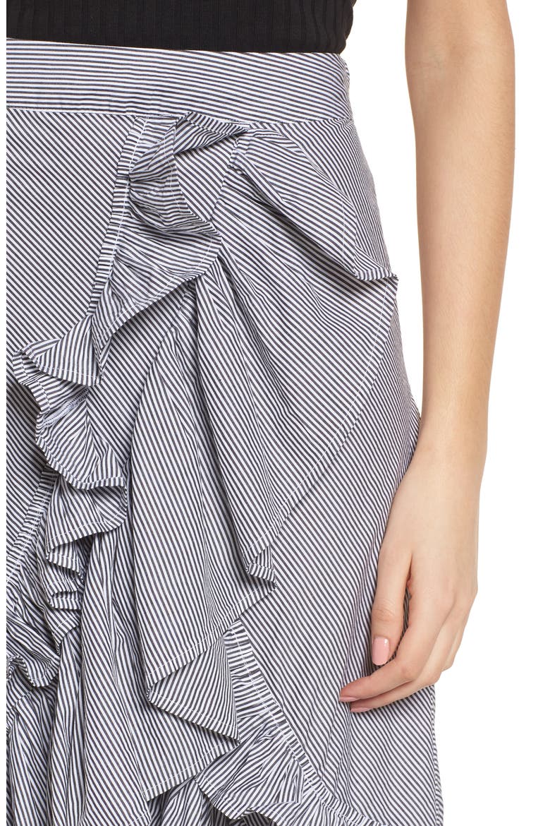 Flounce Ruffle Trim Skirt, Alternate, color, BLACK JENNY STRIPE