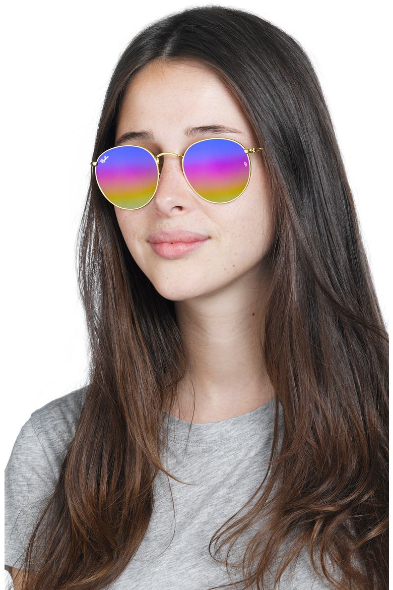 53mm Round Sunglasses (Nordstrom Exclusive), Alternate, color, BLUE/ MULTI