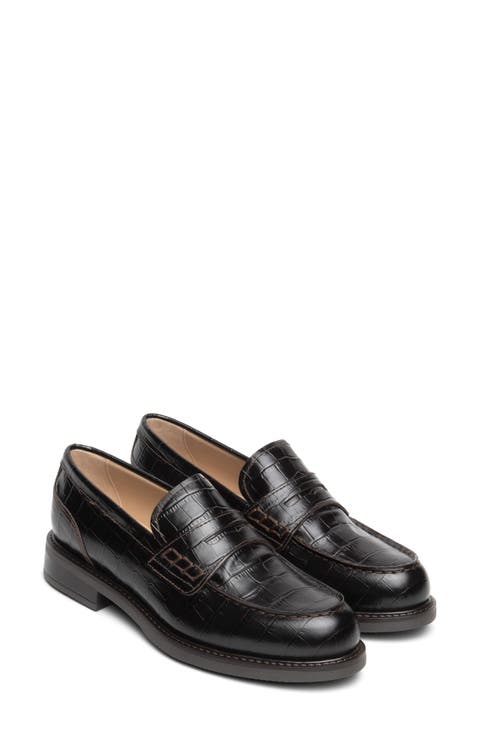 Croc Embossed Leather Penny Loafer