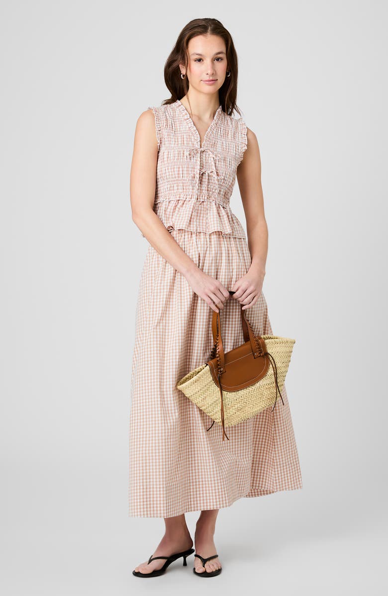 French Connection Gingham Maxi Skirt, Alternate, color, Petite Gingham Almond Nude
