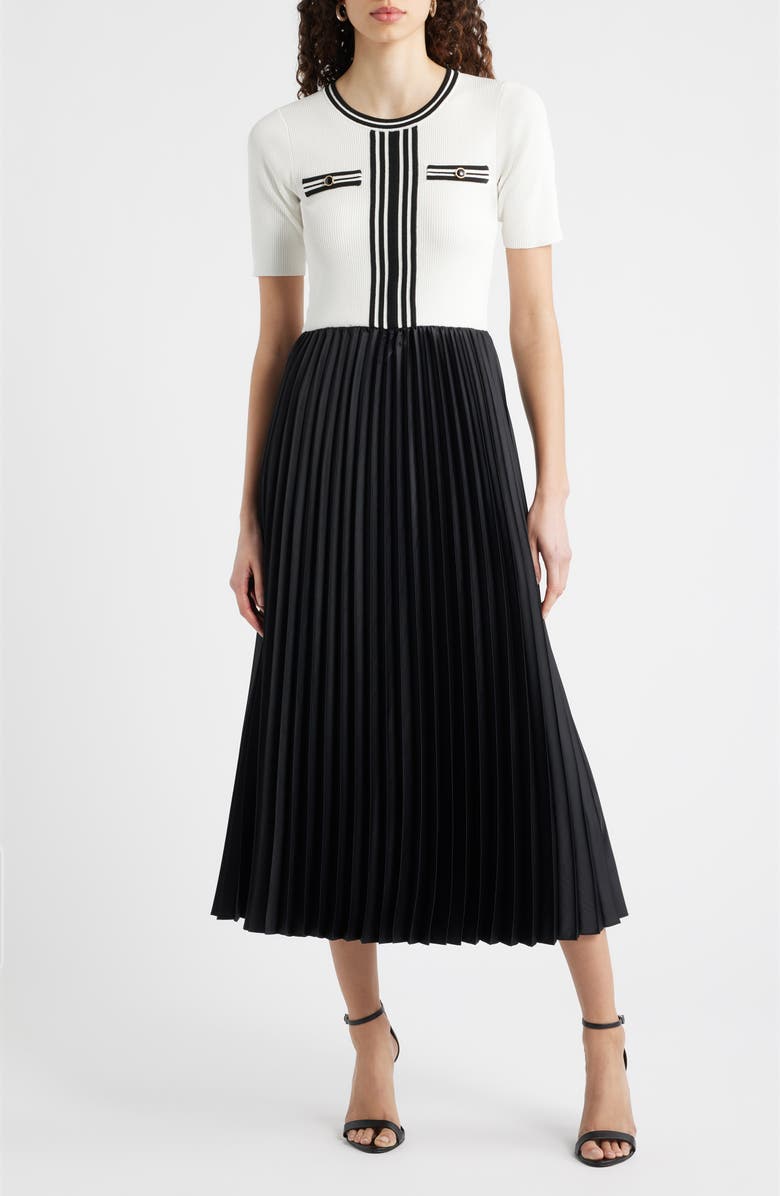 Elie Tahari The Mave Mixed Media Sweater Dress, Main, color, Sky White / Noir