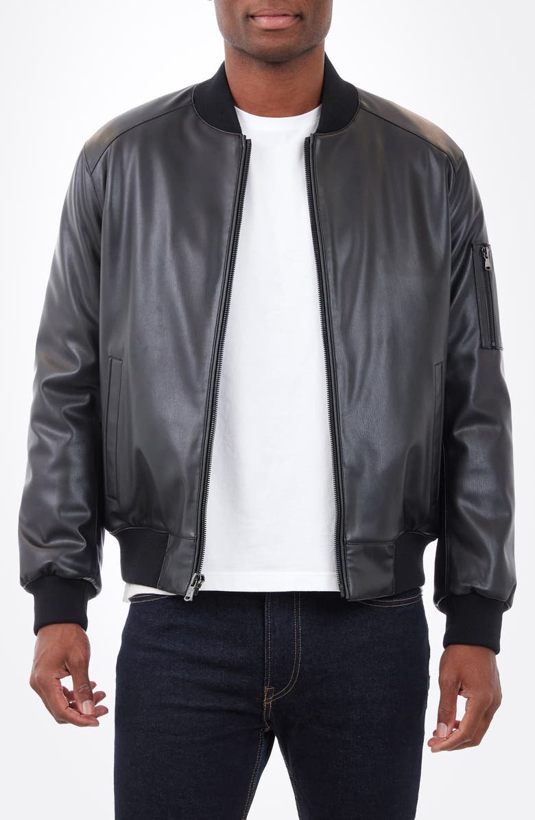 Michael Kors Keith Faux Leather Bomber Jacket, Main, color, Black