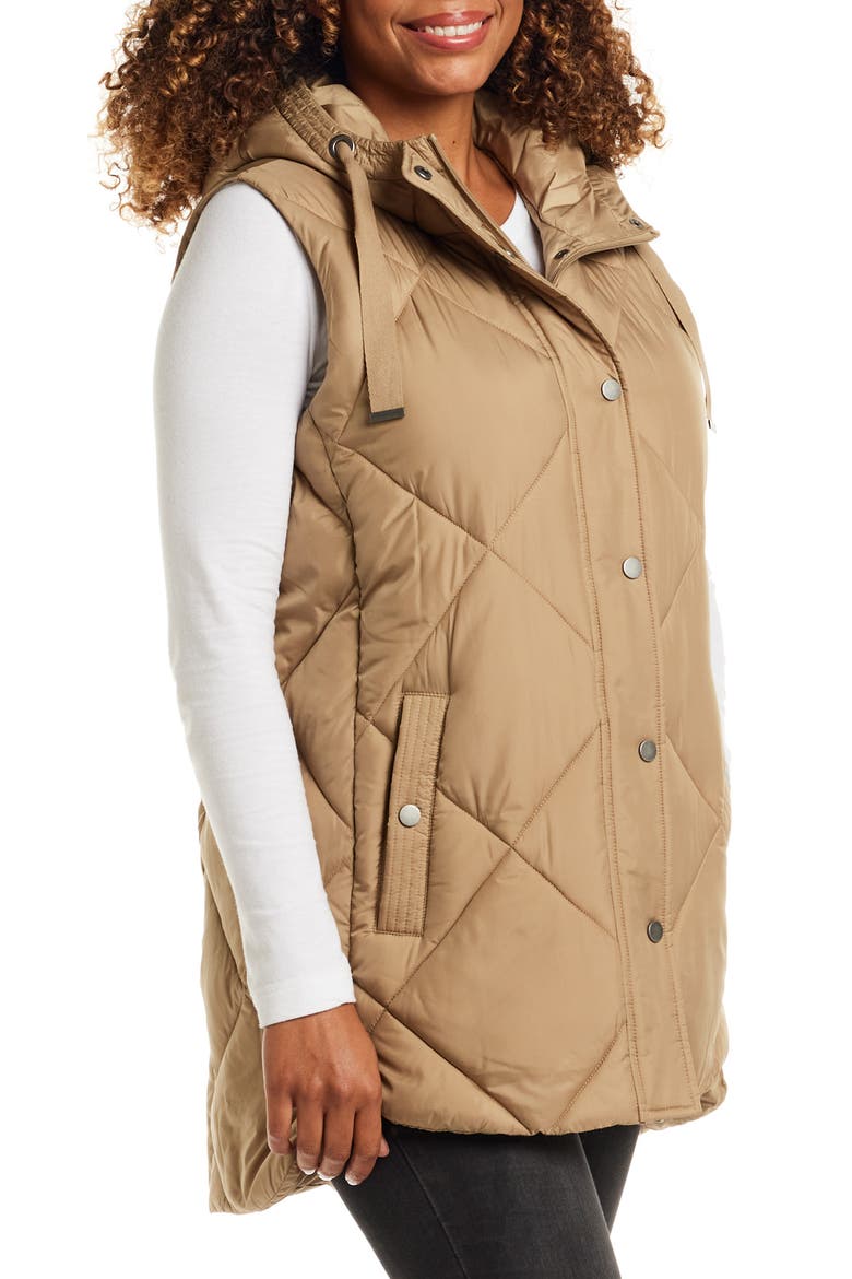 Water Resistant Quilted Hooded Vest, Alternate, color, KHAKI