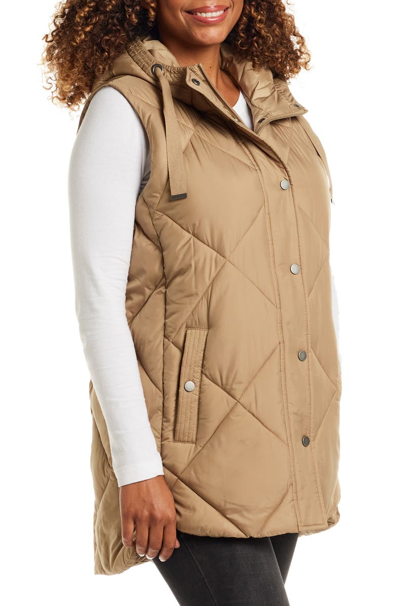 Gallery Water Resistant Quilted Hooded Vest, Alternate, color, Khaki