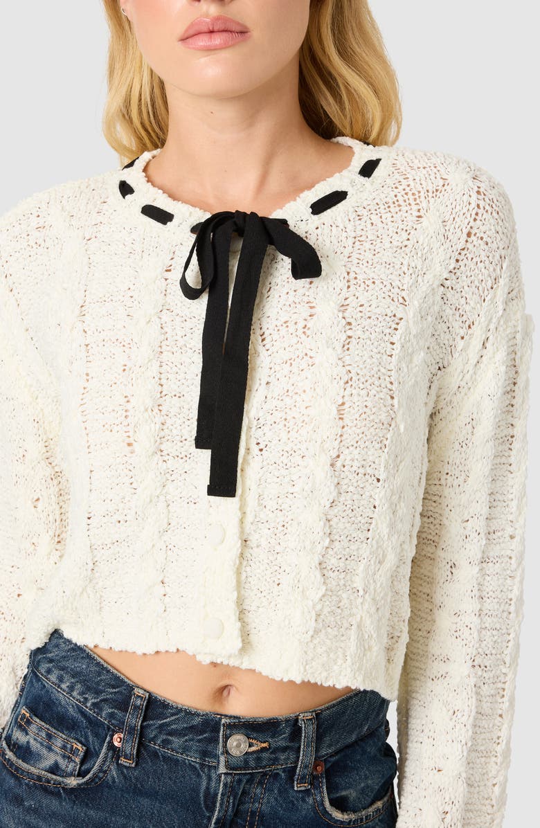 Lush Textured Cable Stitch Sweater, Alternate, color, Cream Black