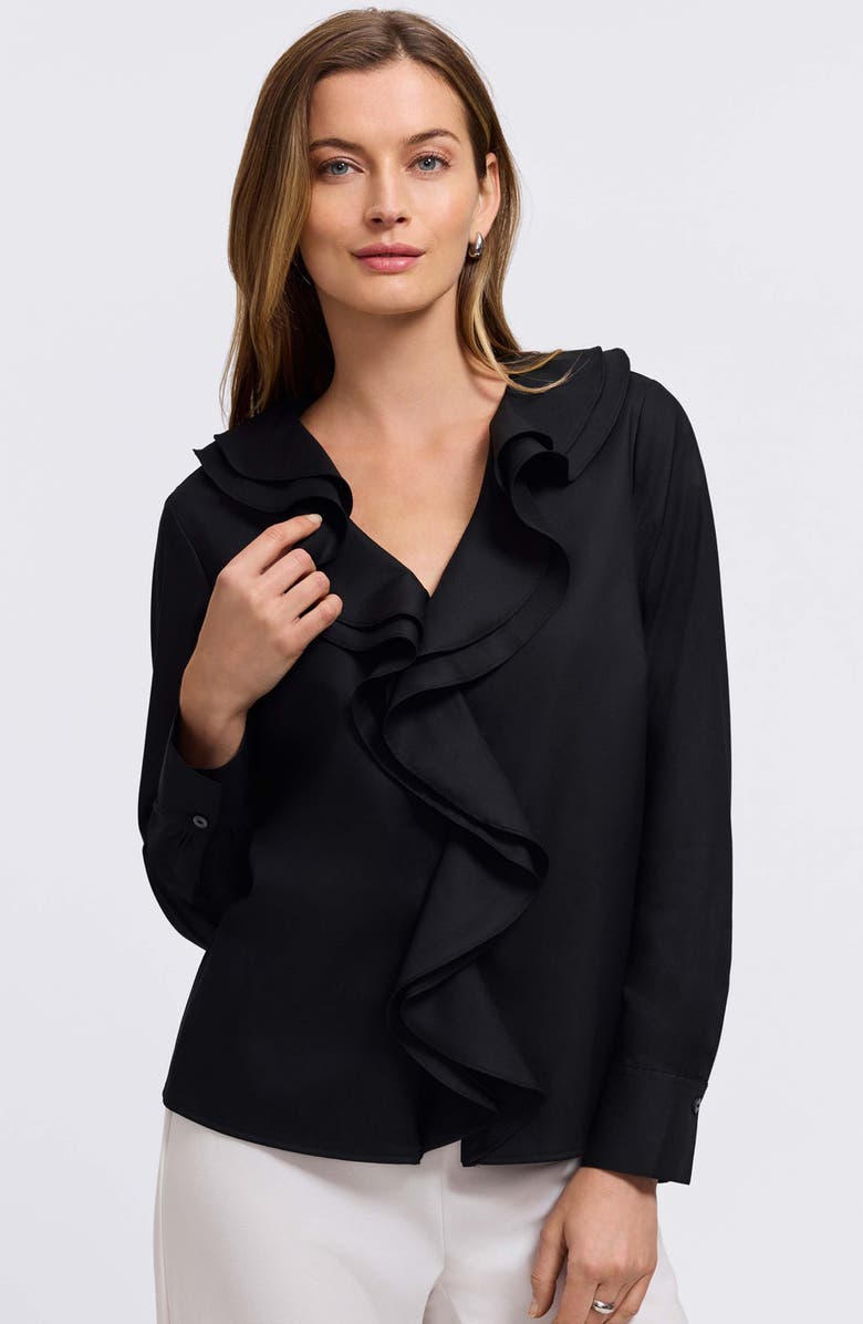 Foxcroft Shantel Ruffle Long Sleeve Top, Alternate, color, Black