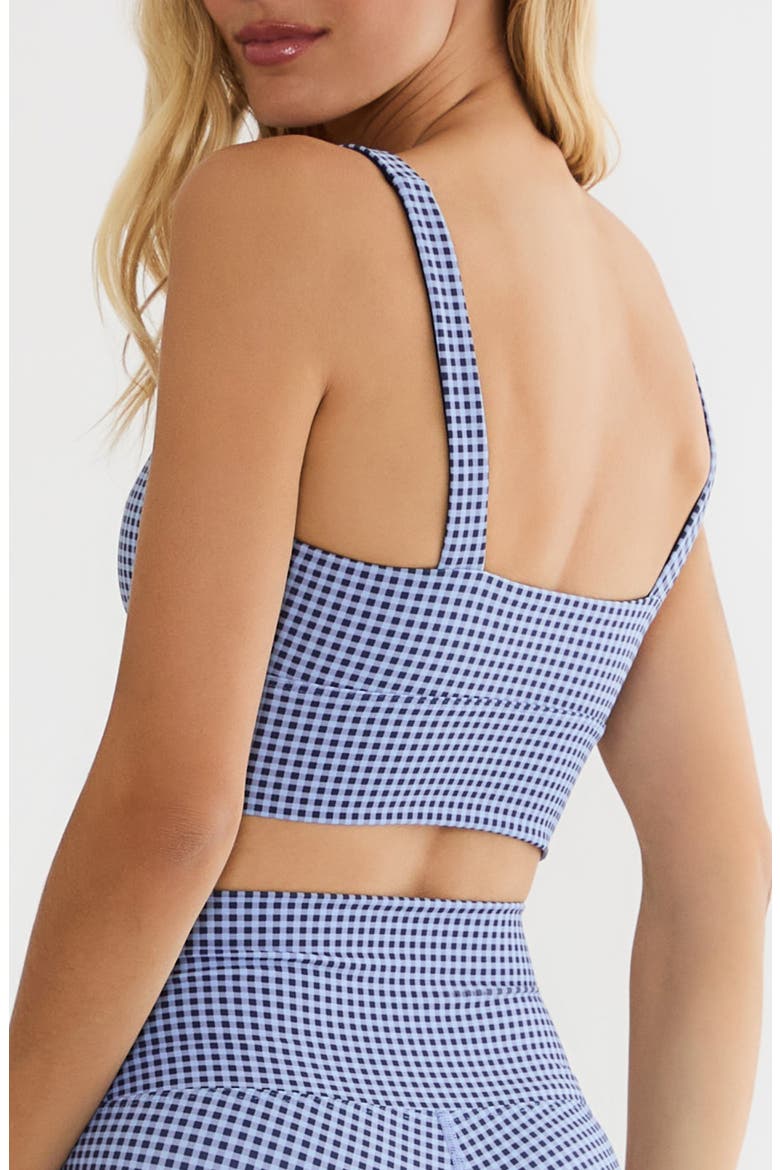 Leah Longline Sports Bra, Alternate, color, BLUE GINGHAM