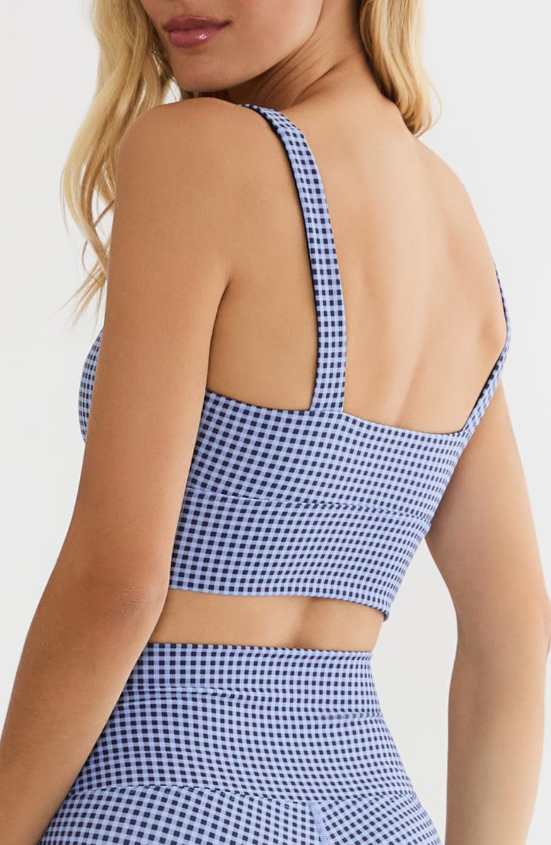 Beach Riot Leah Longline Sports Bra, Alternate, color, Blue Gingham