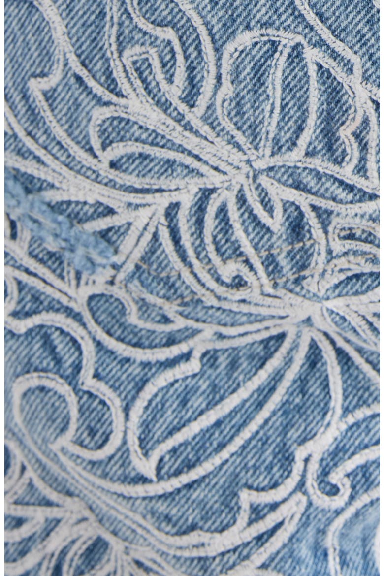 Ombeline Ripped Embroidered Crop Flare Jeans, Alternate, color, BLUE