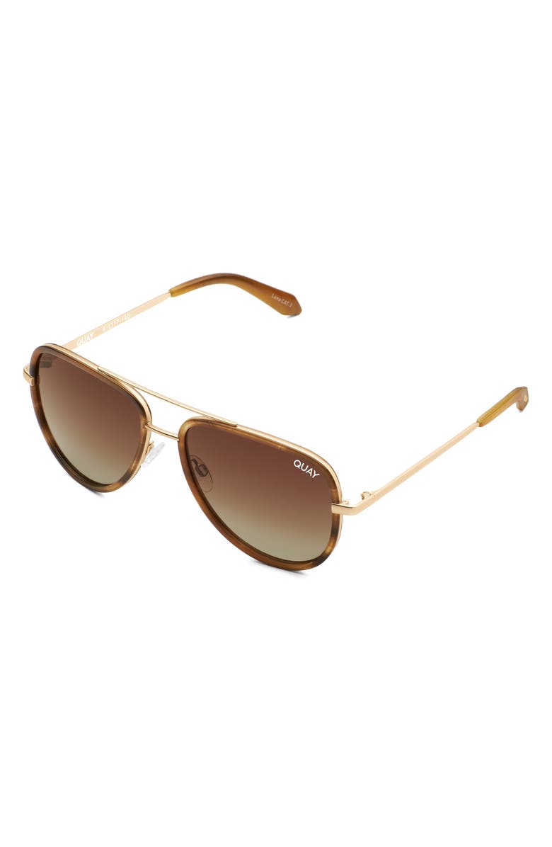 QUAY All In 49mm Mini Aviator Polarized Gradient Sunglasses, Alternate, color, Tort Gold/ Brown Polarized