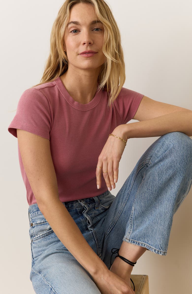 Marine Layer Lexi Sun-In Rib Crewneck T-Shirt, Alternate, color, Brick