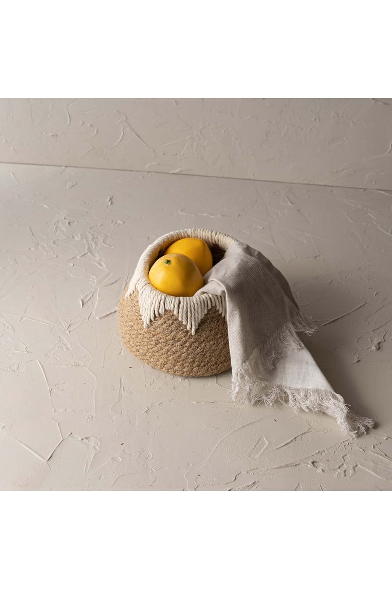 Woven Tapered Basket Jute & White Cotton Rope, Alternate, color, White