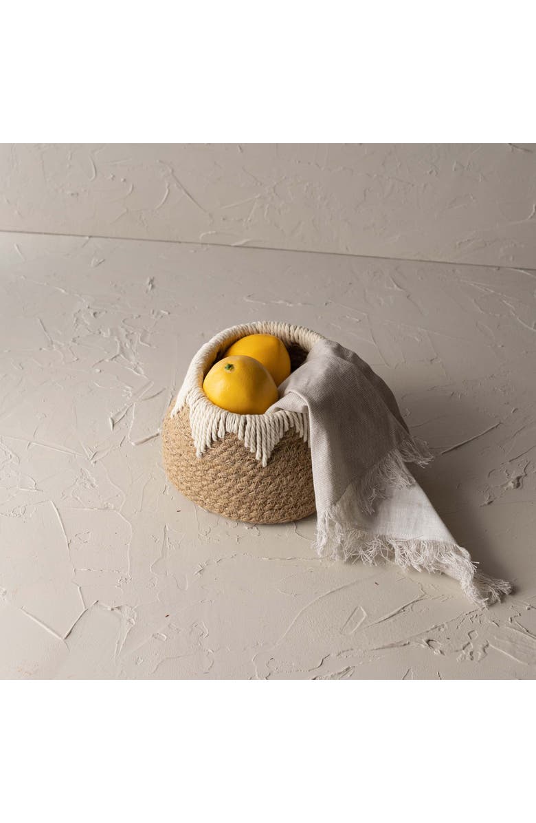 Foreside Home and Garden Woven Tapered Basket Jute & White Cotton Rope, Alternate, color, White