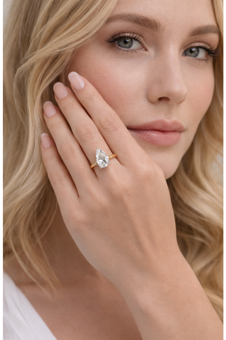 2 ct. Pear-Cut Moissanite VVS1 Ring in Gold Vermeil or Sterling Silver Isabella, Alternate, color, Gold