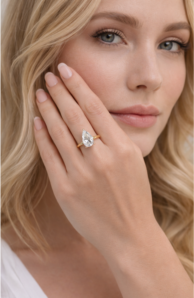 DLORIA 2 ct. Pear-Cut Moissanite VVS1 Ring in Gold Vermeil or Sterling Silver Isabella, Alternate, color, Gold