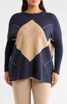 Argyle Detachable Cowl Neck Poncho Sweater