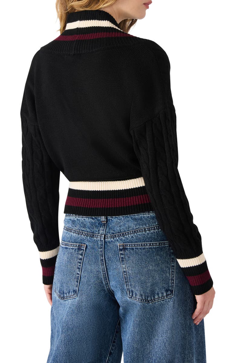 Steve Madden Addison Contast Trim Cable Knit Sweater, Alternate, color, Black Multi