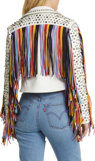AZALEA WANG Rainbow Fringe Stud Detail Faux Leather Moto AZALEA WANG Rainbow Fringe Stud Detail Faux Leather Moto