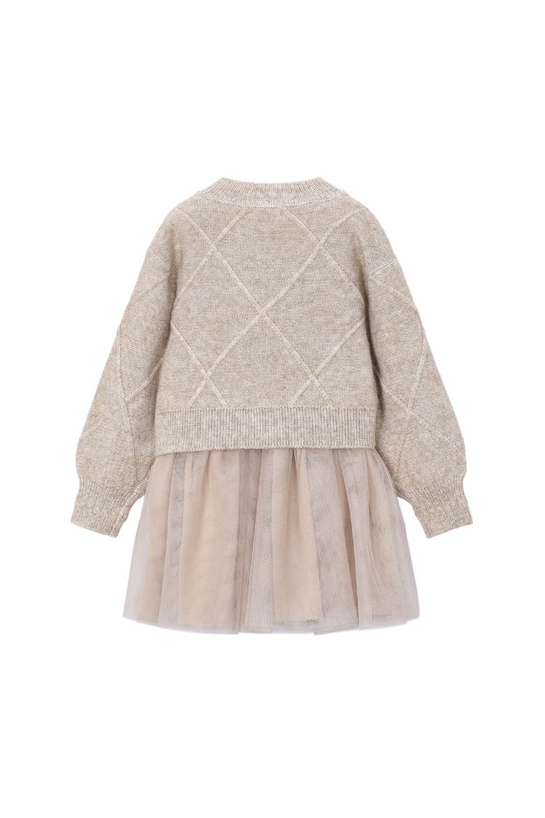 Bow Knit Sweater Tulle Dress, Alternate, color, Beige