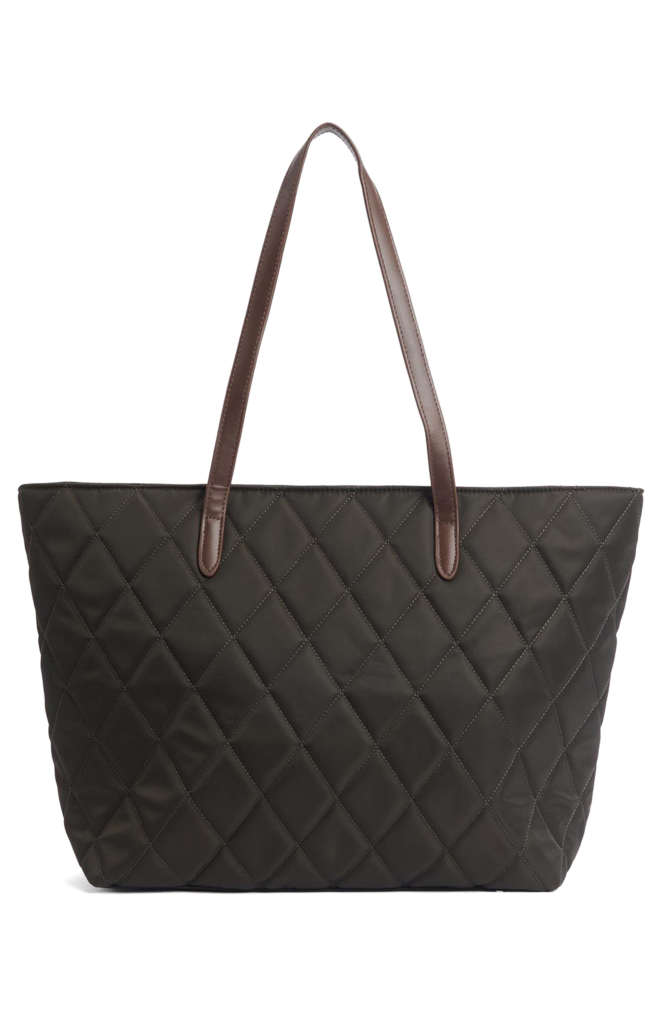Quilted Nylon Tote, Alternate, color, OLIVE
