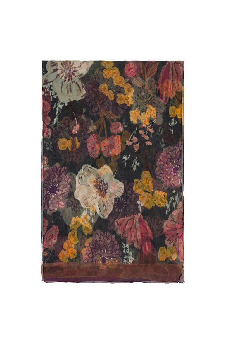 Wildflower Crinkle Silk Wrap, Alternate, color, Black