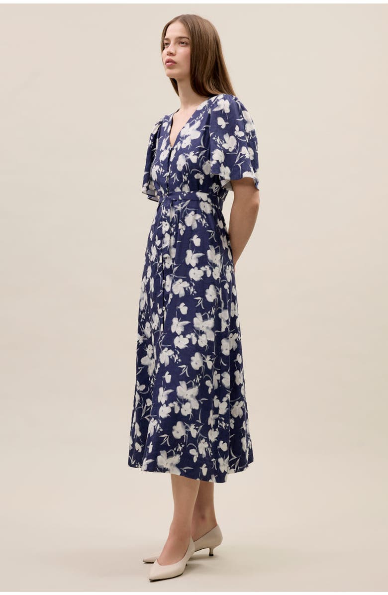 Rebecca Taylor Bea Linen Maxi Dress, Alternate, color, Navy Combo
