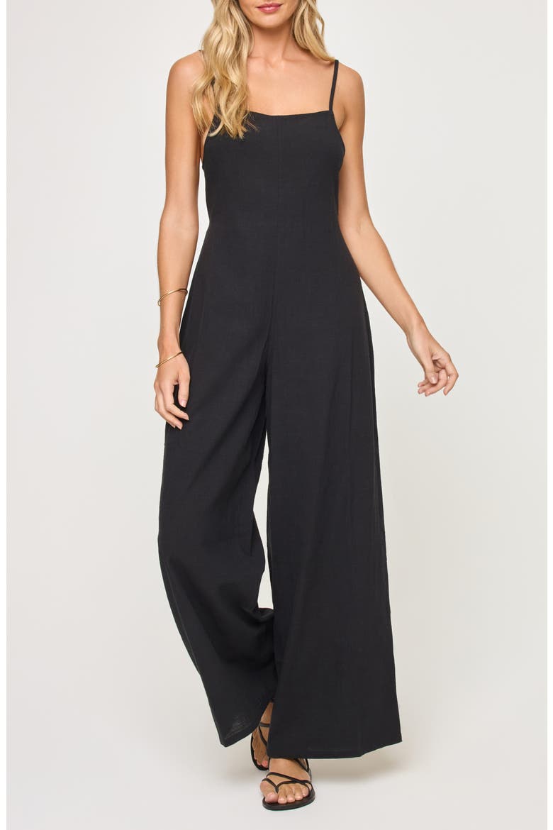 Jaida Open Back Cotton Cover-Up Jumpsuit, Main, color, BLACK