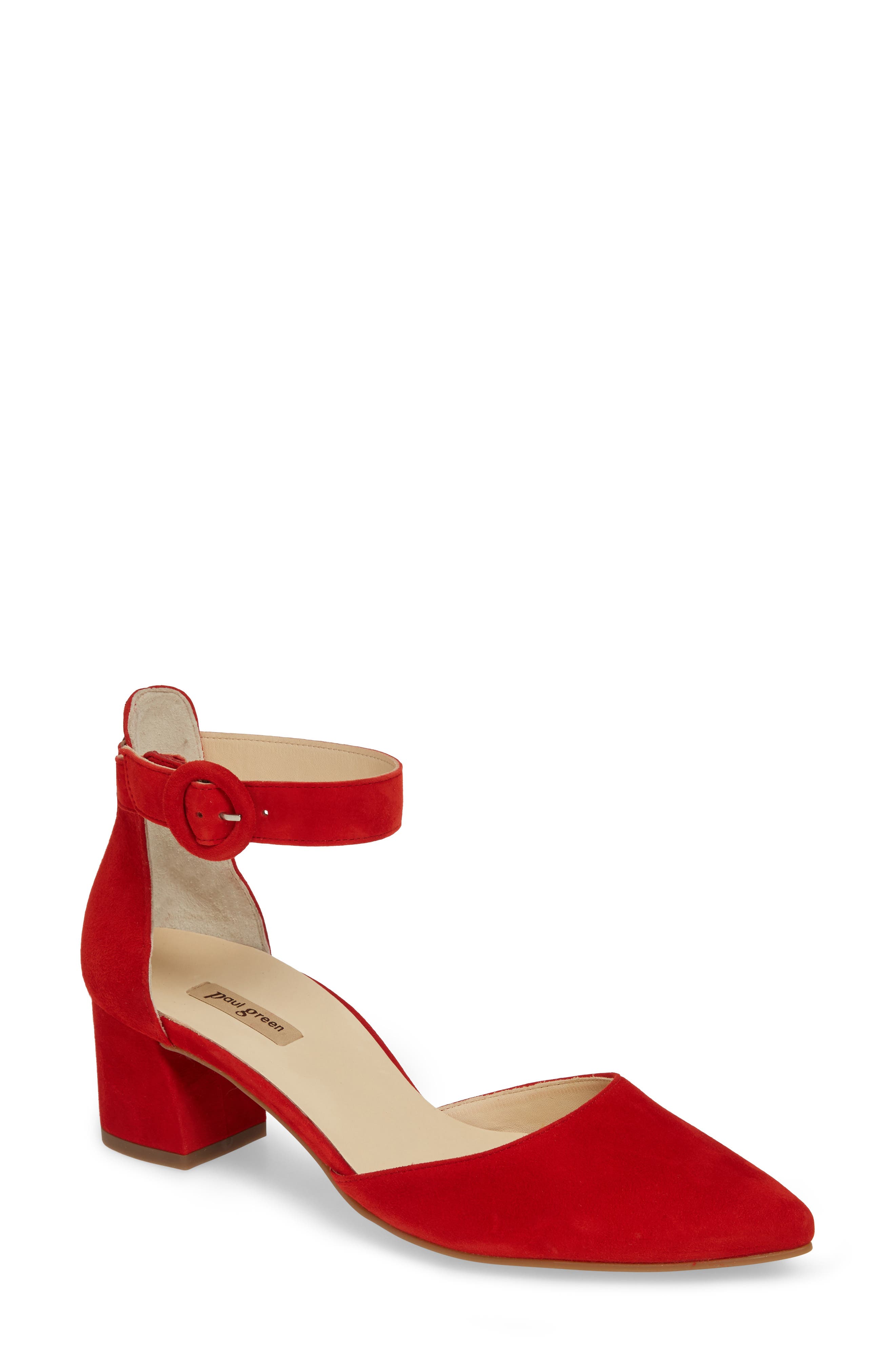 Annie Ankle Strap Pump, Main, color, RED SUEDE
