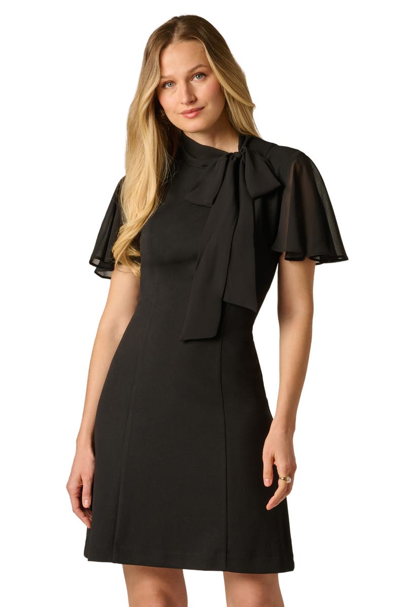Adrianna Papell Crepe & Chiffon Dress, Alternate, color, Black