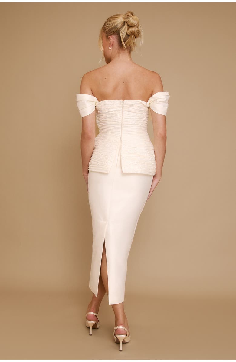 Six Stories Gathered Bardot Peplum Midi Dress, Alternate, color, 