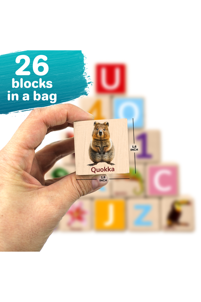 Wooden Alphabet Blocks & Puzzle Board Set, Alternate, color, Realistic